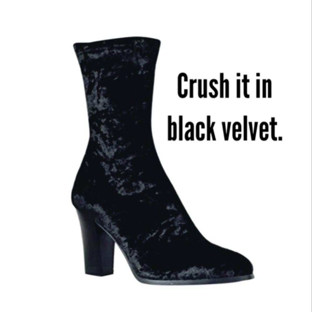 Impo Black Crushed Velvet Block Heel Ankle Boots
